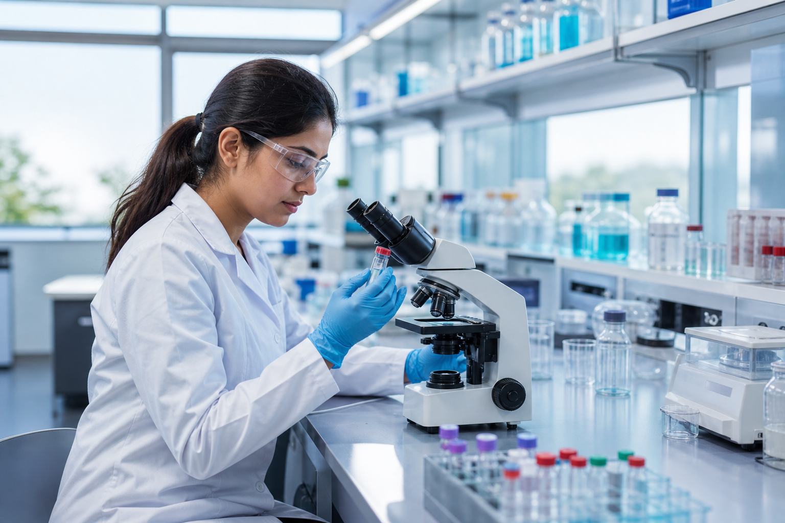 Medical Worker Analyzing Medicine in Lab