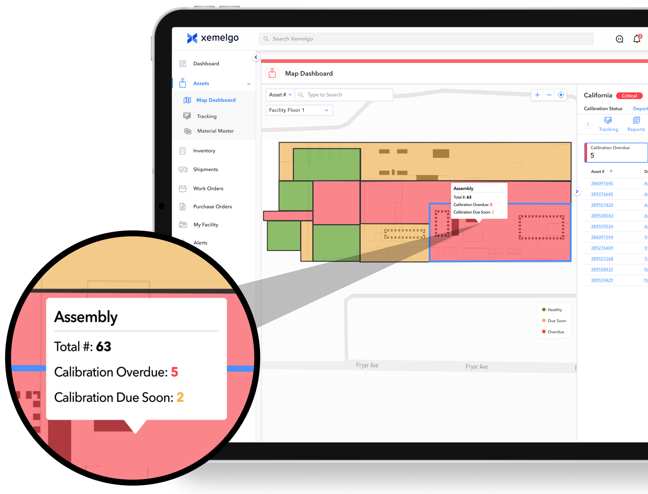 Xemelgo Best Asset Tracking Software for Manufacturers - Map Dashboard